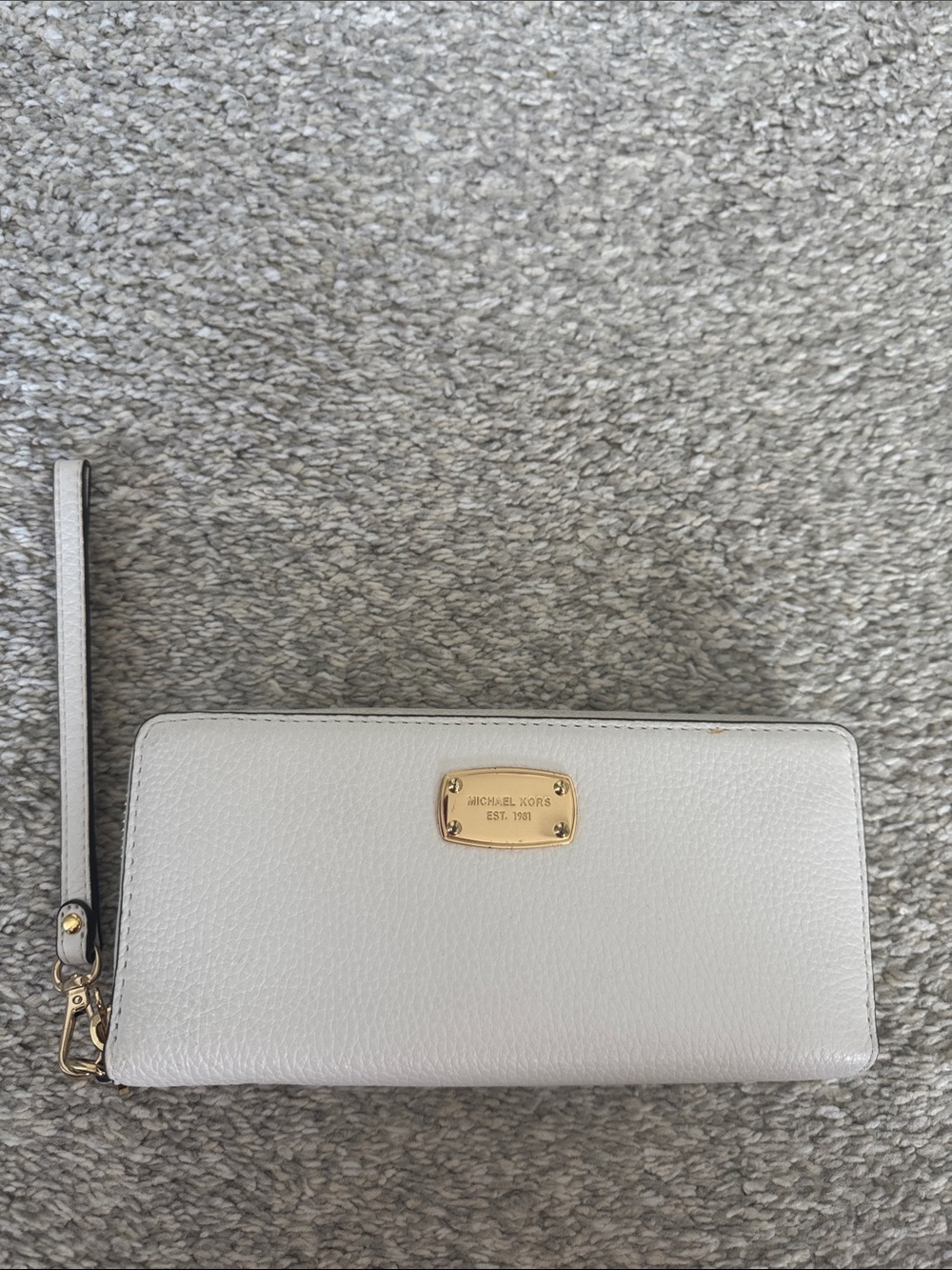 Michael Kors Ivory Leather Wristlet with Gold Plaque